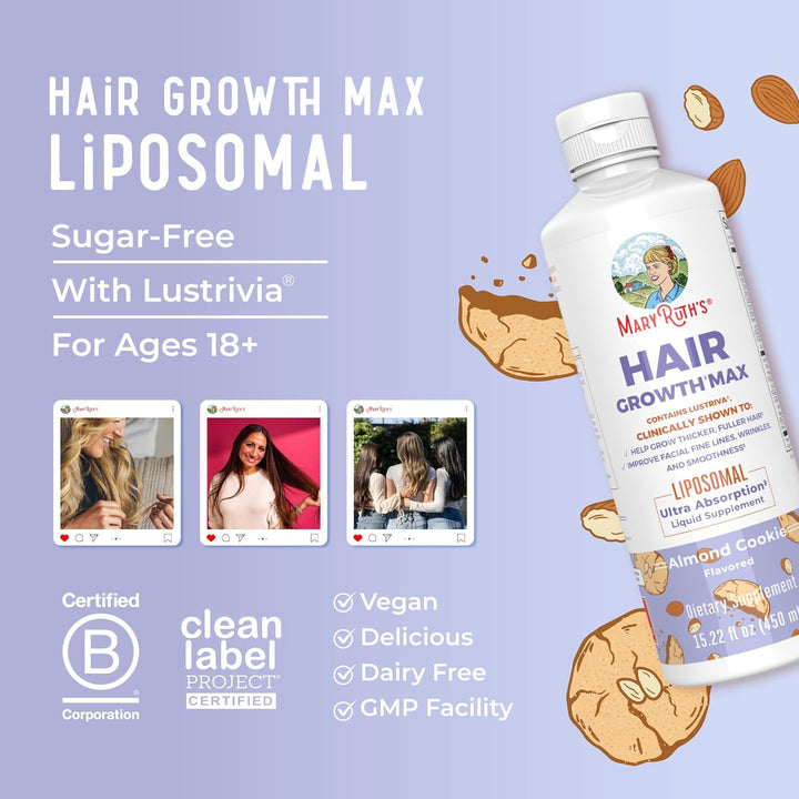 Women'S Hair Growth MAX Liposomal | with Lustriva® + Biotin 10000Mcg + Pumpkin Seed Oil | Thicker Hair | Hair Care | Wrinkles, Fine Lines, Skin Care | Ages 18+ | 15.22 Fl Oz