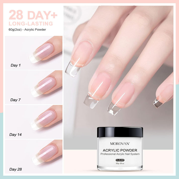 Acrylic Nail Powder Set: 4 Colors Clear Nude Pink White Acrylic Powder for Nail Extension Carving