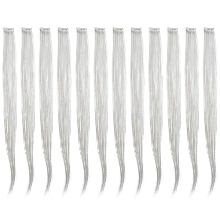 12 Pcs Straight One Color Party Highlights Clip on in Hair Extensions Colored Hair Streak Synthetic Hairpieces (Teal Blue)