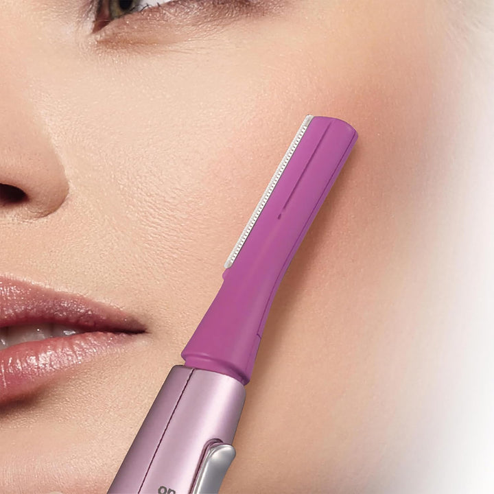 Women’S Facial Hair Remover and Eyebrow Trimmer with Pivoting Head, Includes 2 Gentle Blades for Brow and Face and 2 Eyebrow Trim Attachments, Battery-Operated – ES2113PC