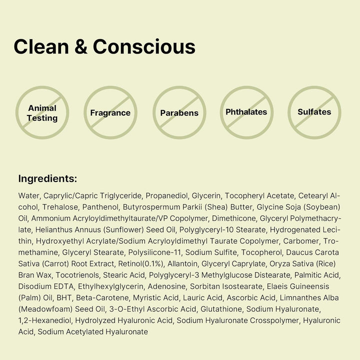 Retinol 0.1% Cream, 0.67 Oz, Anti-Aging Eye & Neck Cream with Retinoid Treatment to Firm Skin, Reduce Wrinkles, Fine Lines, Signs of Aging, Gentle Daily Korean Skin Care