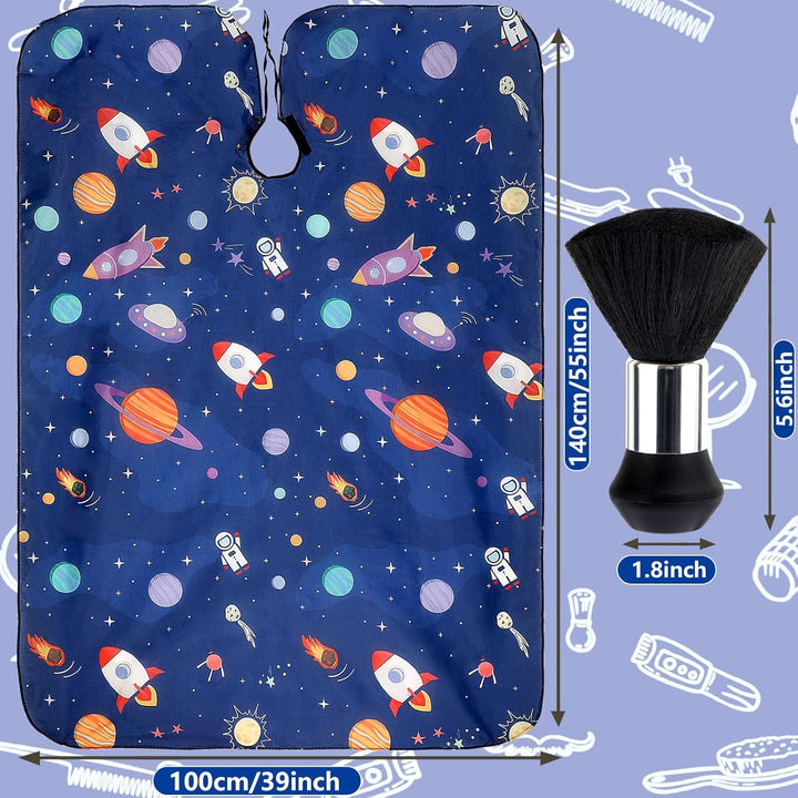 Kids Hair Cutting Cape,Professional Kids Barber Cape and Neck Duster Brush Cartoon Hairdresser Apron with Adjustable Closure for Children Salon Barber Supplies for Kids & Adults 55X39 Inches