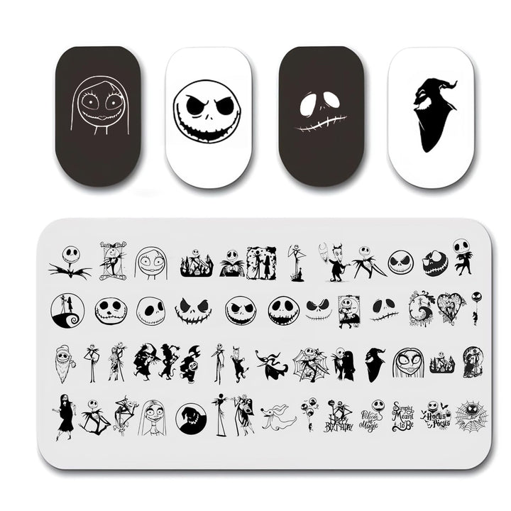 Halloween Nail Stamping Plates Horror Movie Characters Nail Art Stamp Plates Halloween Scary Face Nail Art Stamping Template Holiday Nail Manicure Decorations Supplies 1Pcs