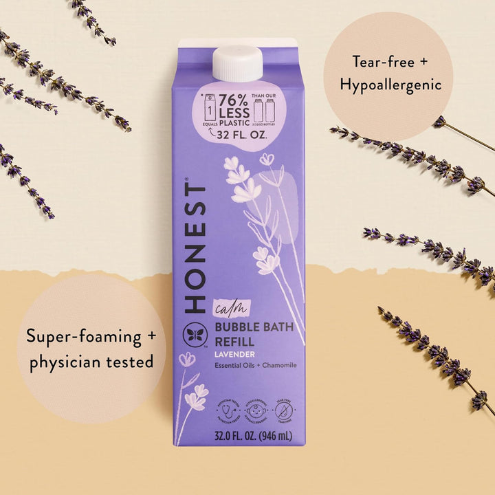 Foaming Bubble Bath Refill Carton | Gentle for Baby | Naturally Derived, Tear-Free, Hypoallergenic | Lavender Calm, 32 Fl Oz