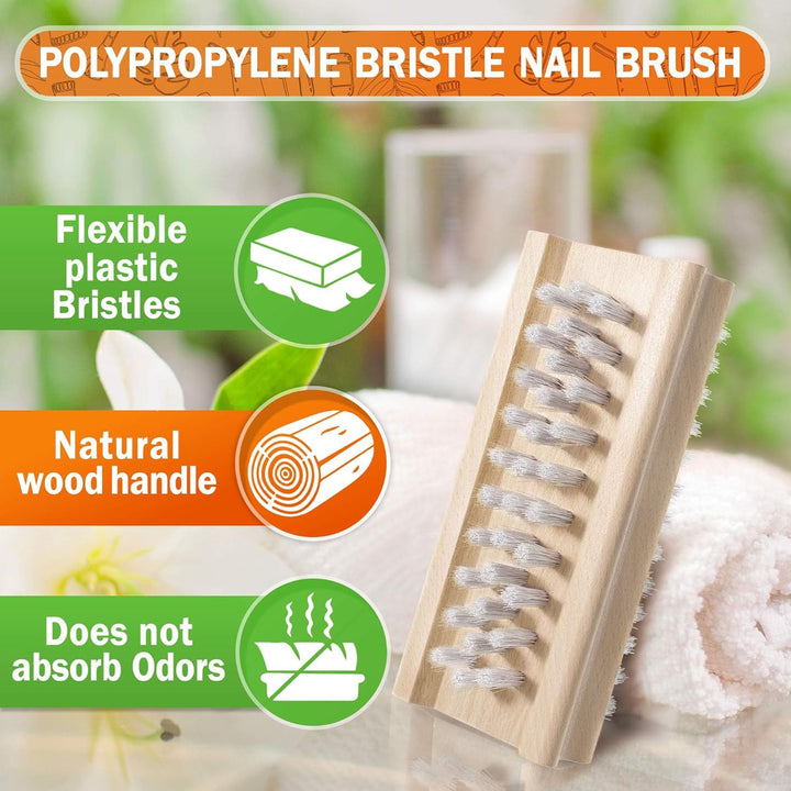 Non-Slip Wooden Two-Sided Hand and Nail Brush. Fingernail Brush for Nail Cleaning and Scrubbing. Heavy Duty Stiff Nail Brush for Travel. Mechanic Hand Scrub Brush with Molded Grip.