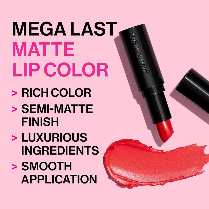 Mega Last Matte Lip Color, Semi Matte Hyaluronic Acid Infused, Long Lasting Full Coverage for a Nourishing Pout, Cruelty-Free & Vegan - Stoplight Red