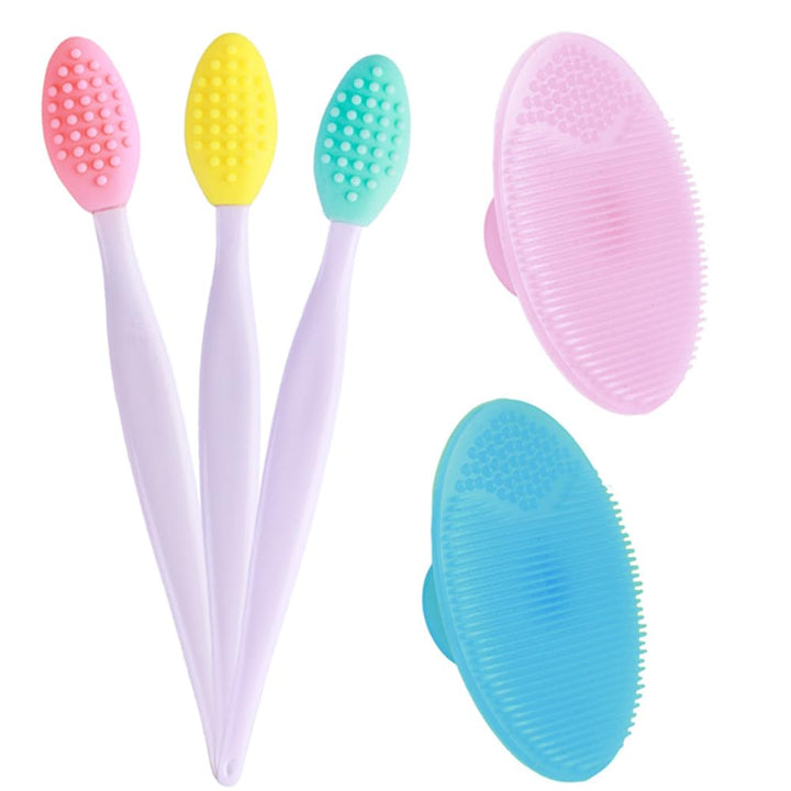 5 Pcs Lip Scrub Brush,Lip Scrubber Exfoliator,Double-Sided Silicone Lip Brush Tool for Men Women Lip Lightening, Lip Exfoliator Scrubber Tool for Dark Lips