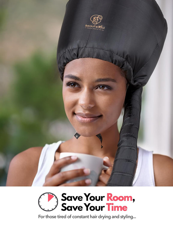 BEAUT'E SEOUL Bonnet Hair Dryer Attachment – Large Soft Hood for Handheld Blow Dryers, Deep Conditioning Cap for Natural Curly Hair, Quick Drying & Hair Treatment