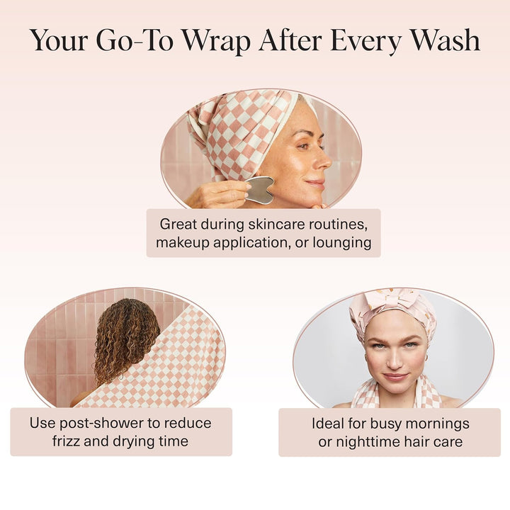 XL Microfiber Hair Towel Wrap for Women – Ultra Absorbent Microfiber Towel for Wet, Curly, Long or Short Hair – Quick Dry, Anti-Frizz Hair Wrap – Terracotta Checkered, 40X24 Inches