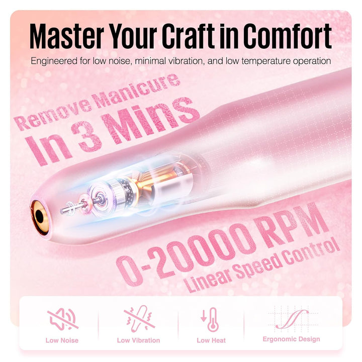 Nail Drill, Portable Electric Nail Drill with 6PCS Nail Drill Bits and Cuticle Oil Pen, Professional Nail File for Acrylic Gel Dip Powder, Manicure Pedicure Nail Set Efile Nail Drill for Salon