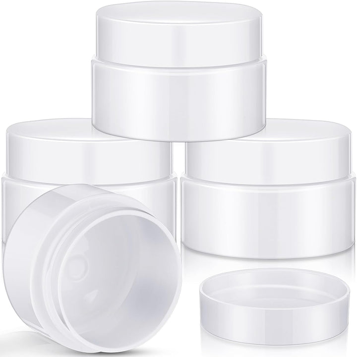 4 Pieces round Wide-Mouth Leak Proof Plastic Container Jars with Lids for Travel Storage Makeup Beauty Products Face Creams Oils Salves Ointments DIY Making(1 Ounce,White)