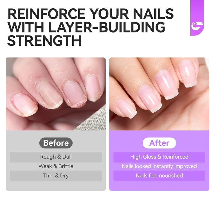 Nail Ridge Filler for Damaged Nails:  8 in 1 Nail Strengthener for Thin Nails and Growth - Protein Nail Ridge Filler with Top Coat Free