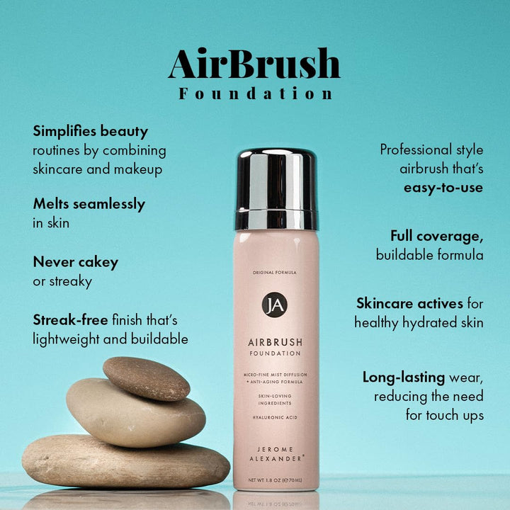 Magicminerals Airbrush Foundation – 2 Piece Set with Airbrush Foundation and Kabuki Brush - Spray Makeup with Anti-Aging Ingredients for Smooth Radiant Skin - Light Medium