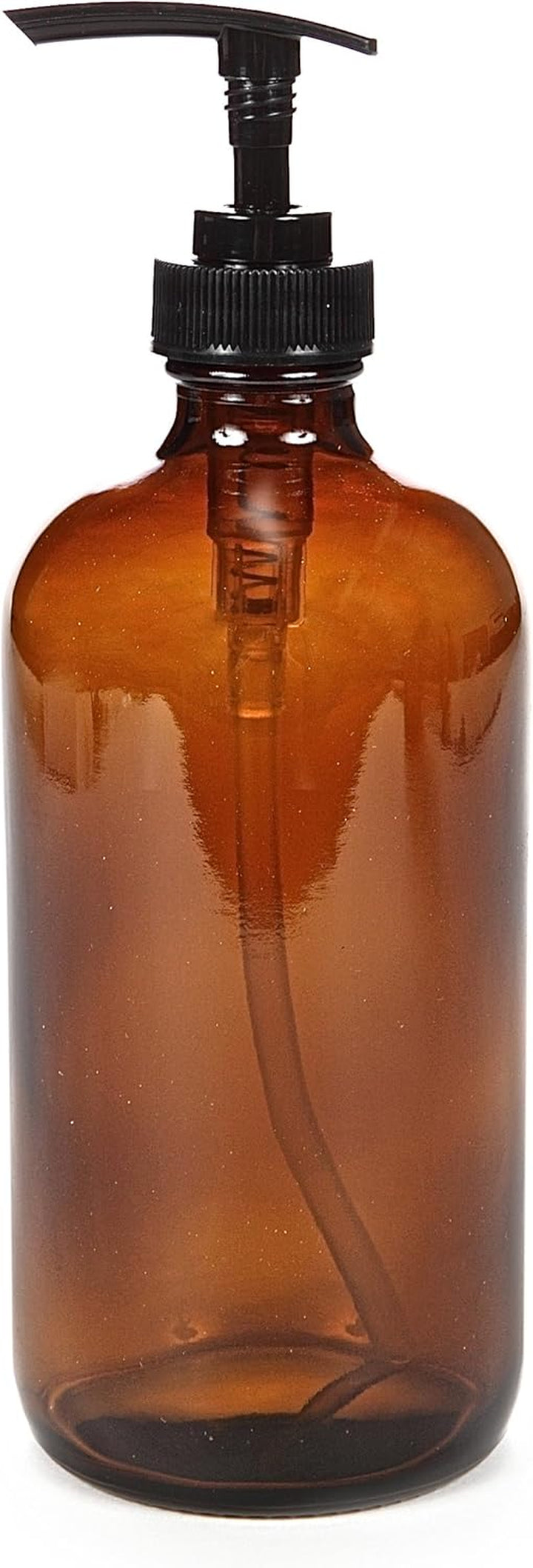 , 2, Large, 16 Oz, Empty, Amber Glass Bottles with Black Lotion Pumps