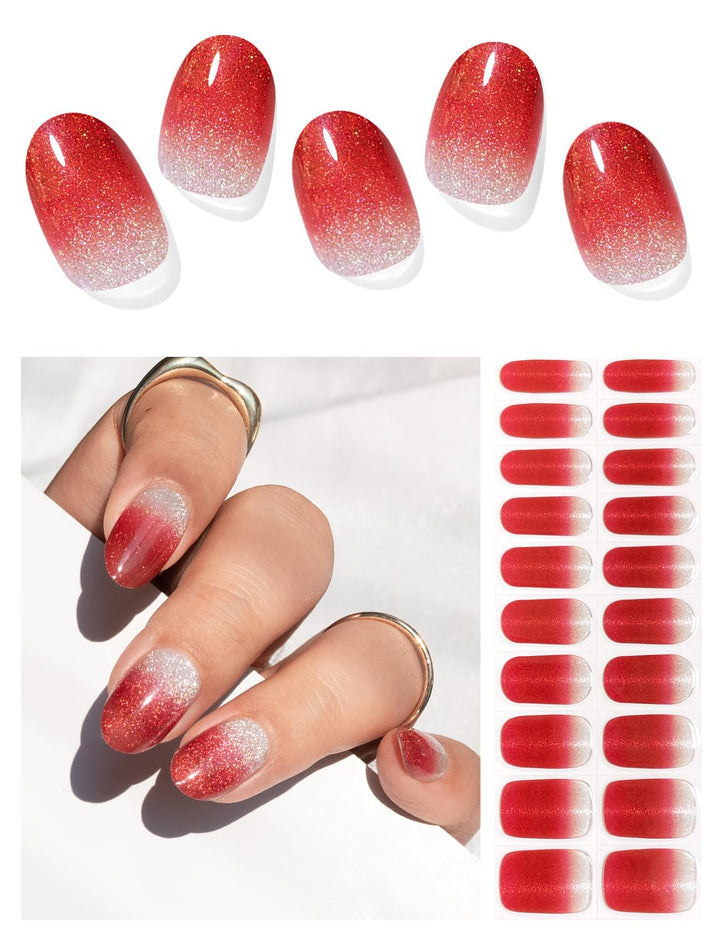 Semi Cured Gel Nail Strips (Deep Plum Cat Eye), Dark Purple, 20 Pcs Gel Nail Wraps, Stickers, UV Light Required, Salon Quality, Long Lasting