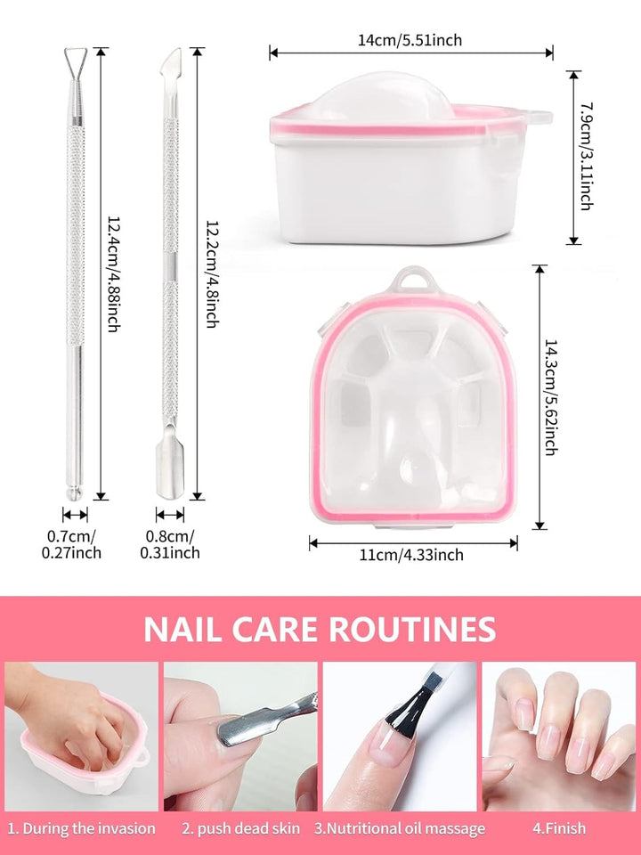 Nail Soaking Bowl, 2PCS Soak off Gel Polish Dip Powder Remover Manicure Bowl with Triangle Cuticle Peeler and Stainless Steel Cuticle Pusher Nail Art Tool (Pink)