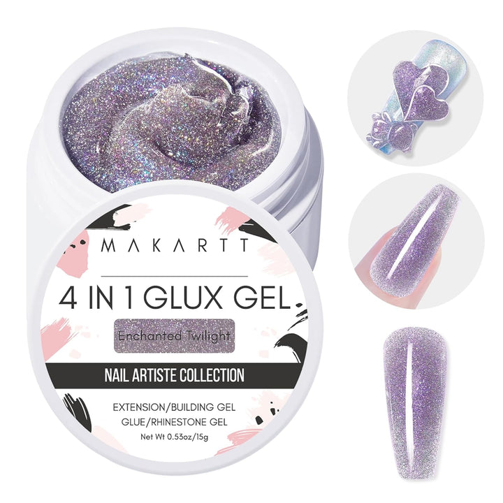 3D Gel Nail Art: Clear Solid Builder Nail Gel 4 in 1 Non-Sticky for Extension UV Glue for Acrylic Nails Rhinestones 3D Sculpting Hard Gels UV/LED Lamp Required 15Ml