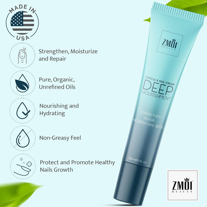 Cuticle & Nail Cream Treament, Deep Nourishing - USA Made - Daily Repair Nail Care W/Organic Shea Butter, Jojoba Oil - Soften Cuticles, Strengthen Nails, Hydrating (1 Fl Oz/Pack of 1)