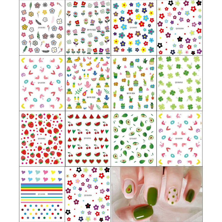 14 Sheets Cute Nail Stickers for Kids Nail Art Stickers Decals Self-Adhesive Pegatinas Uñas Rainbow Flower Fruit Nail Supplies Nail Art Design Decoration Accessories