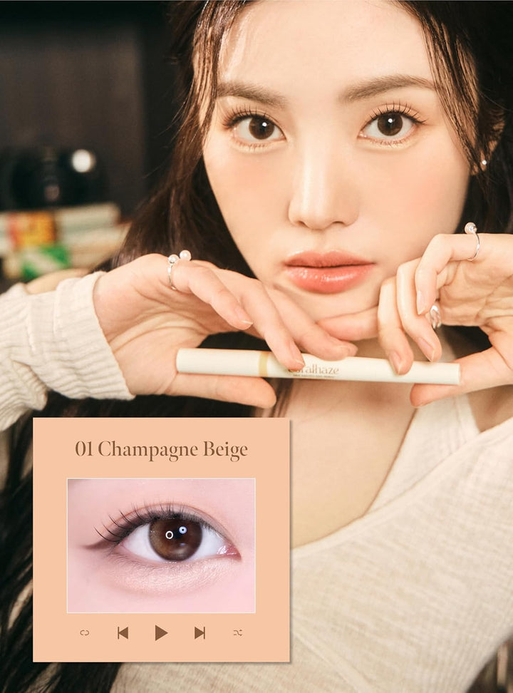 Idol AEGYO-SAL Maker 01 Champagne Beige, 2-In-1 Under-Eye Highlighter and Contour Liner for Bright, Voluminous Eyes, Long-Lasting, Smudge-Proof Shimmer Stick with Natural Glow, Korean Beauty