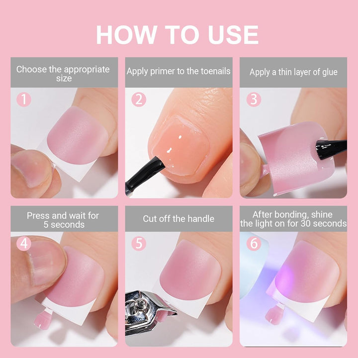 Toe Nail Press Ons, French Tips Toe Press on Nails, 150Pcs Square Pre-Designed Soft Gel Thick False Toenail Extension, Berry Pink Full Cover Acrylic for DIY 15 Sizes