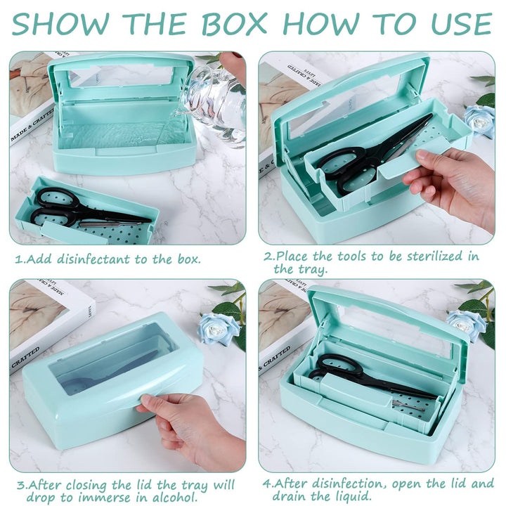 Barbicide Disinfectant Box Nail Art Tools Sanitizing Tray Disinfectant Container Nail Tool Sterilizer Box Plastic Clean Sterilizer Box Storage Organizer for Nail Manicure Tool (Light Green)