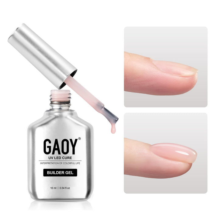 Clear Builder Gel for Nails, 16Ml Nail Strengthener in a Bottle, Nail Extension Hard Gel, Soak off Long Lasting UV Light Cure, Base Coat Top Coat Needed