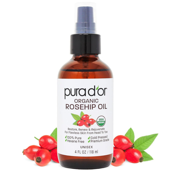 4 Oz ORGANIC Rosehip Seed Oil - 100% Pure Cold Pressed USDA Certified Anti-Aging Treatment - Vitamin a & C Rich - Helps Fade Appearance of Scars & Stretch Marks - for Face, Hair & Body