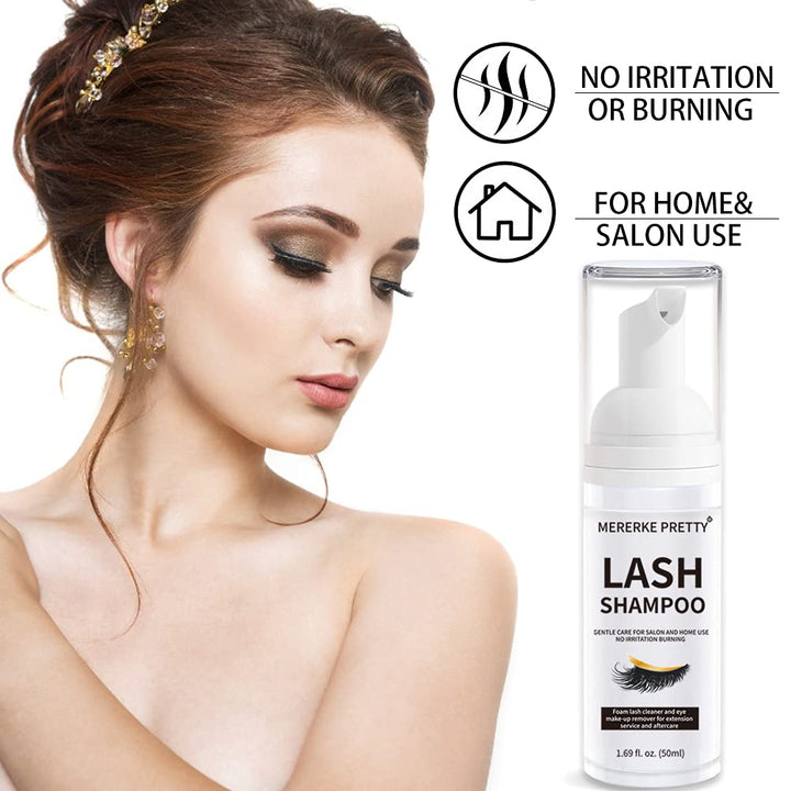 Eyelash Extension Shampoo 50 Ml + Brush - Eyelid Foaming Cleanser - Sensitive Paraben & Sulfate Free - Eyelash Wash and Lash Bath for Extensions - Salon Use and Home Care