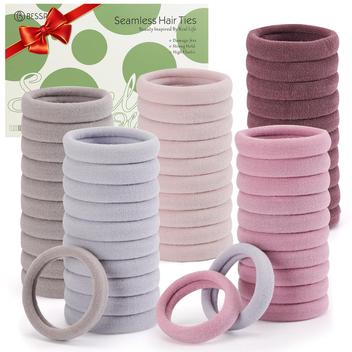 100 Pcs Thick Seamless Brown Hair Ties, Ponytail Holders Hair Accessories No Damage for Thick Hair (Natural Colors)