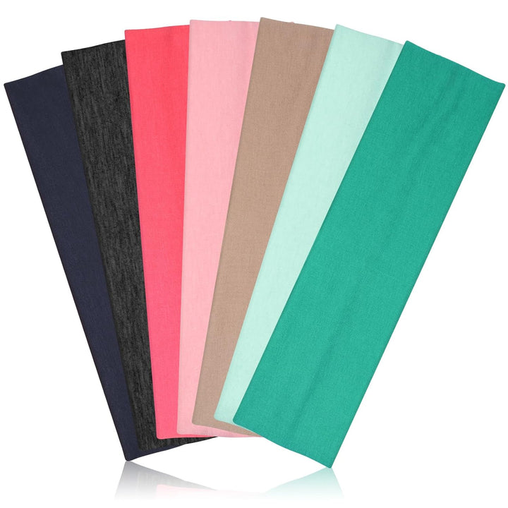 Headbands for Women, Stretchy Non Slip Soft Cotton Cloth Hair Bands for Sports, Workout, Yoga and Running, 7Pcs (Black, White, Medium Gray, Navy, Light Brown, Flesh, Floral Gray)