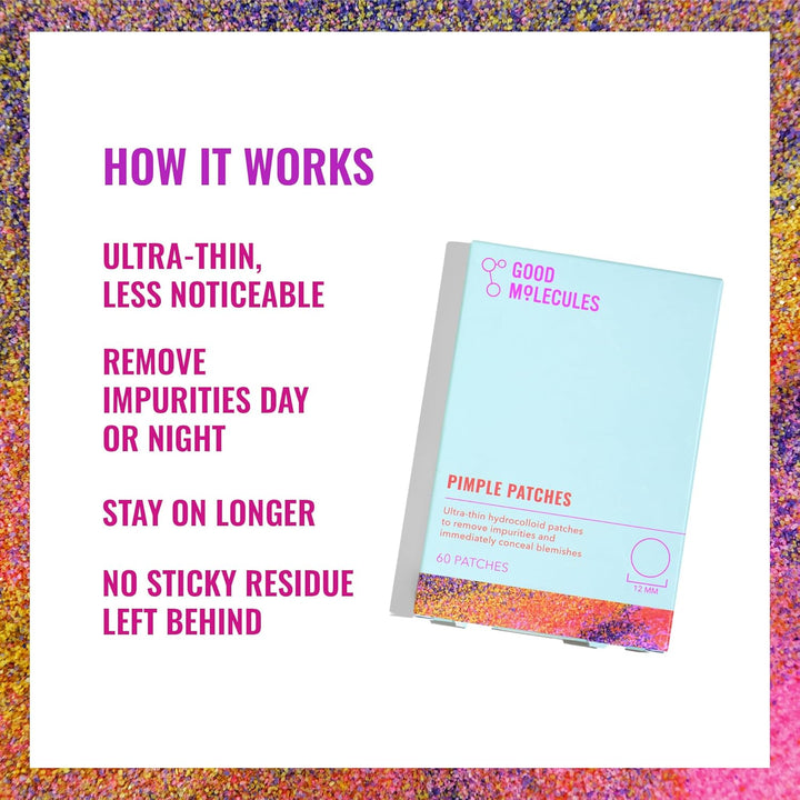 Pimple Patches 60 Pack - Ultra-Thin Hydrocolloid Acne Patches to Conceal Breakouts, Blackheads, and Blemishes - Acne Spot Treatment, Skin Care for Face