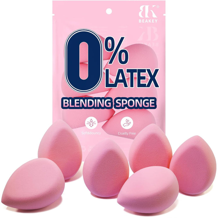Super Soft Makeup Sponge Set of 6, Makeup Sponges for Foundation, Liquid, Cream and Powder, Pink Beauty Sponge for Blending, 0 Latex Blender