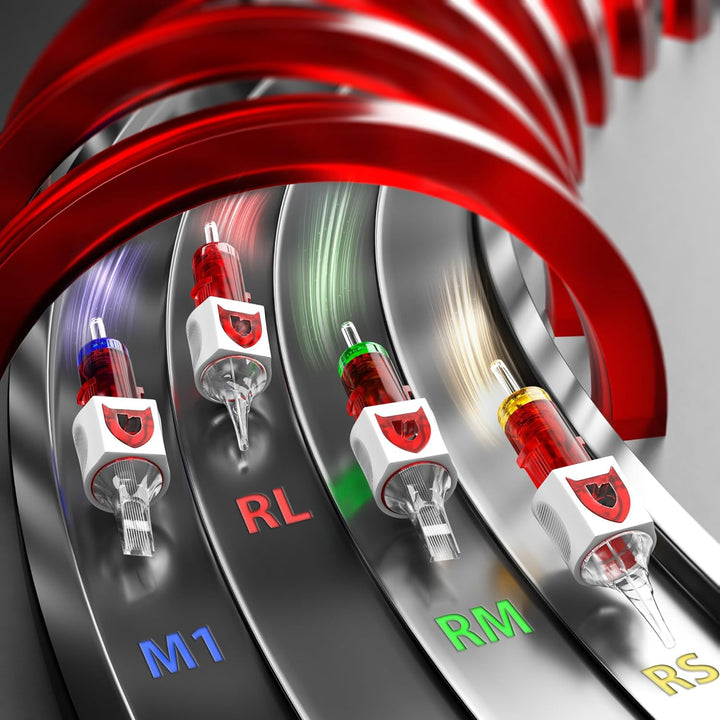 20PCS Tattoo Cartridge Needles #12 (9RS) Standard round Shader Tattoo Needles with Membrane Professional Disposable and Safety Tattoo Needles for Tattoo Pen