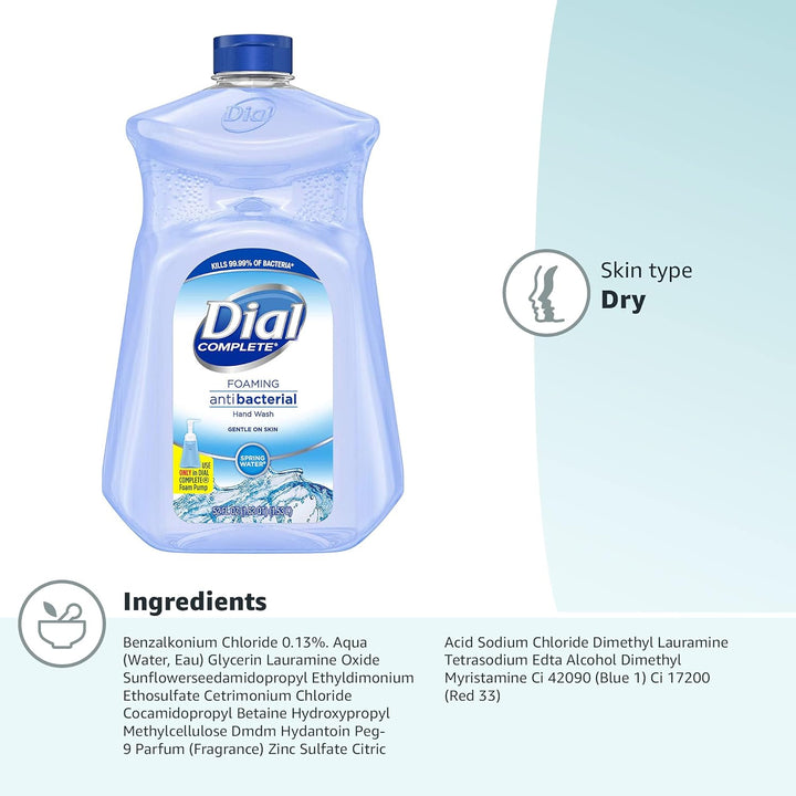 Antibacterial Defense Foaming Hand Soap + Aloe, Spring Water Scent, 52 Fl Oz Hand Soap Refill, Dermatologist-Tested, Gentle on Skin