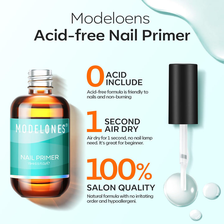 Nail Primer, 15 Ml Acid Free No Lift Bond Primer, Hema-Free Bonder for Gel Polish Nail Supplies Set