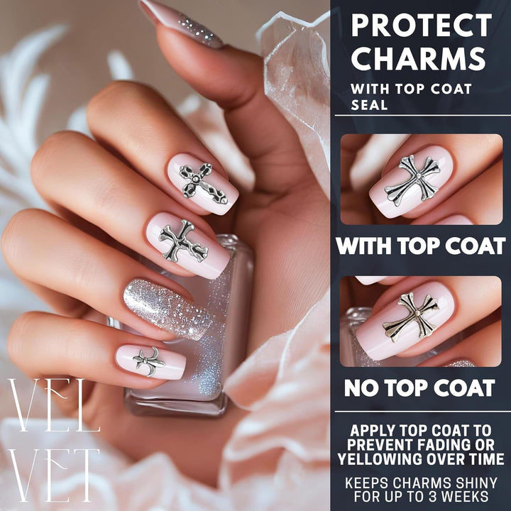 100 Pcs Halloween Nail Charms and Gems - Sturdy & Easy-To-Apply Decorations for DIY & Professional Use, Variety of 3D Acrylic Silver Cross Nail Charms | Halloween Nail Decor or Daily Manicure Designs