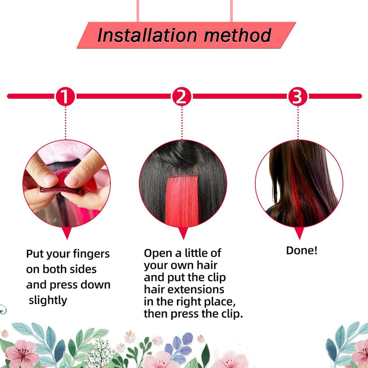 Pink Hair Extensions Clip In, 22 Inch 10 Pcs Long Straight Colored, for Kids Girls Women Highlight Party, Synthetic