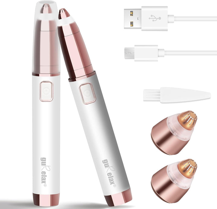 Eyebrow Trimmer for Women, Rechargeable Eyebrow Hair Remover, Painless Electric Razor with 2 X Replacement Heads, Eye Brow and Face Epilator Hair Removal (Rose Gold)
