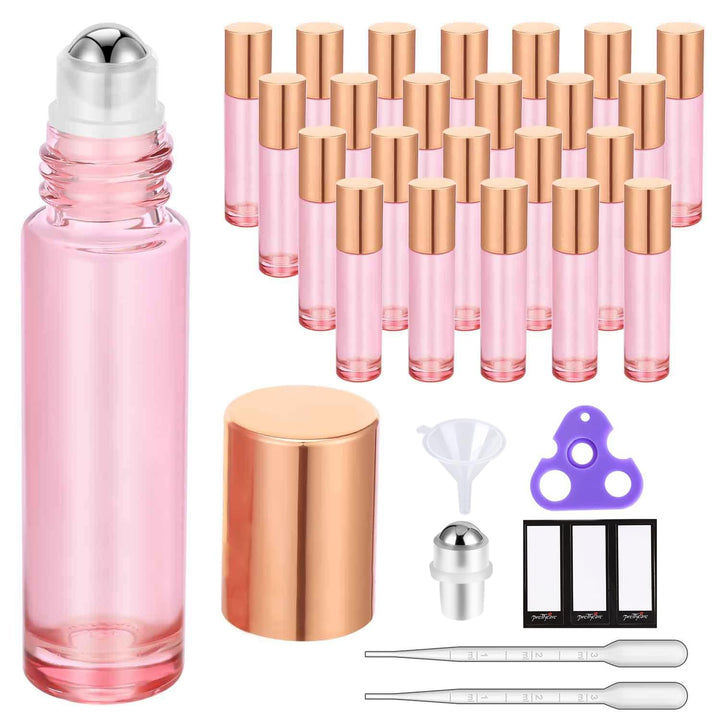 4 Pack, 10 Ml Essential Oil Roller Bottles with Stainless Steel Roller Ball - Refillable Leak-Proof Empty Thick Amber Glass Roll on Bottles with Metal Caps for Travel, Perfume