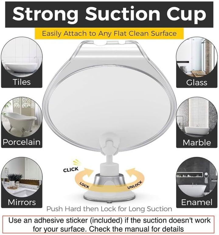 Fogless Shower Mirror with Suction Mount & Swivel – Anti-Fog Acrylic Bathroom Mirror for Shaving – Built-In Razor Holder, Easy Install, Home Shower Accessory (White)