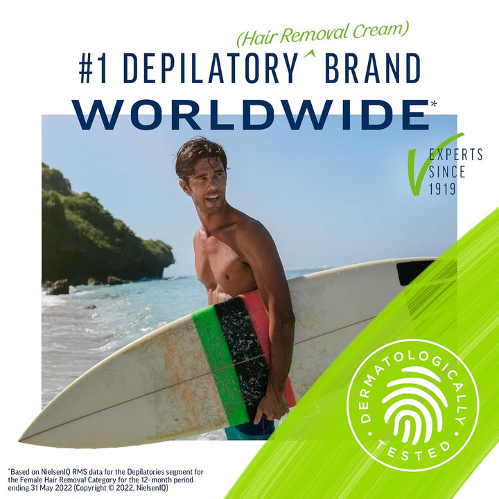 Hair Removal Cream for Men, 5 Min Sensitive Skin, Hair Removal Gel for Body, Chest & Back, Dermatologically Tested, 13.5 FL OZ W/ Spatula