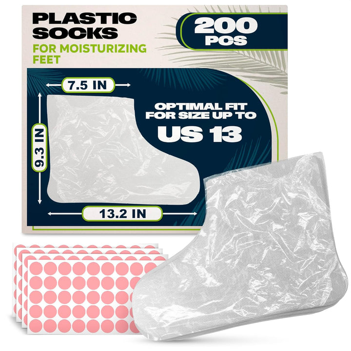 200 Pcs Plastic Foot Covers for Feet – Leak-Proof, Ribbed Anti-Slip Design with 200 Stickers for a Secure Fit – Plastic Foot Gloves for Moisturizing, Paraffin Wax Bags | Self Care & Holiday Gifting