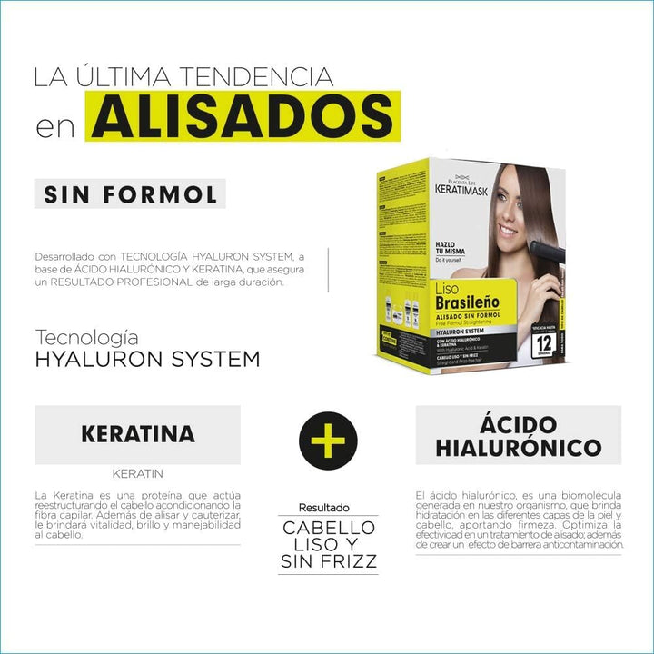 Brazilian Straightening Kit with Keratin and Hyaluronic Acid - Keratin Treatment- Get a Perfect Smooth, Shiny and Silky- Formaldehyde FREE