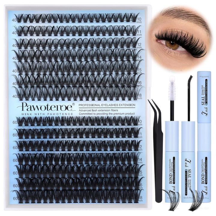 Lash Extension Kit DIY 280Pcs Lash Clusters Eyelash Extension Kit, 9-16Mm 30D 40D Individual Lashes Kit with Lash Bond and Seal, Lash Tweezers for Self Use (30D&40D, 0.07D, 9-16Mm, Kit)