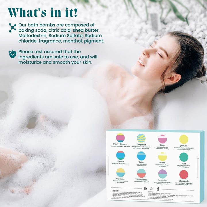 Bath Bombs for Women, 12Pcs Handmade Natural Bath Bomb, Stocking Stuffers, Mothers Day Presents for Mom, Bath Bomb with Shea Butter, Valentines Day Gifts for Her and Him