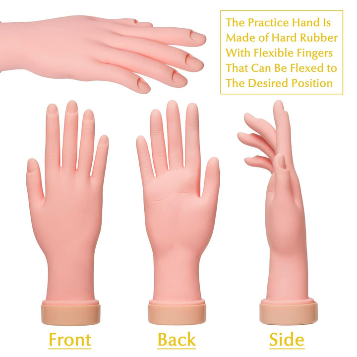 2 Pack Right Hands Practice Nail Tips Art Trainer Training Hand Tool Flexible Bendable Movable Fake Mannequin Manicure Tool