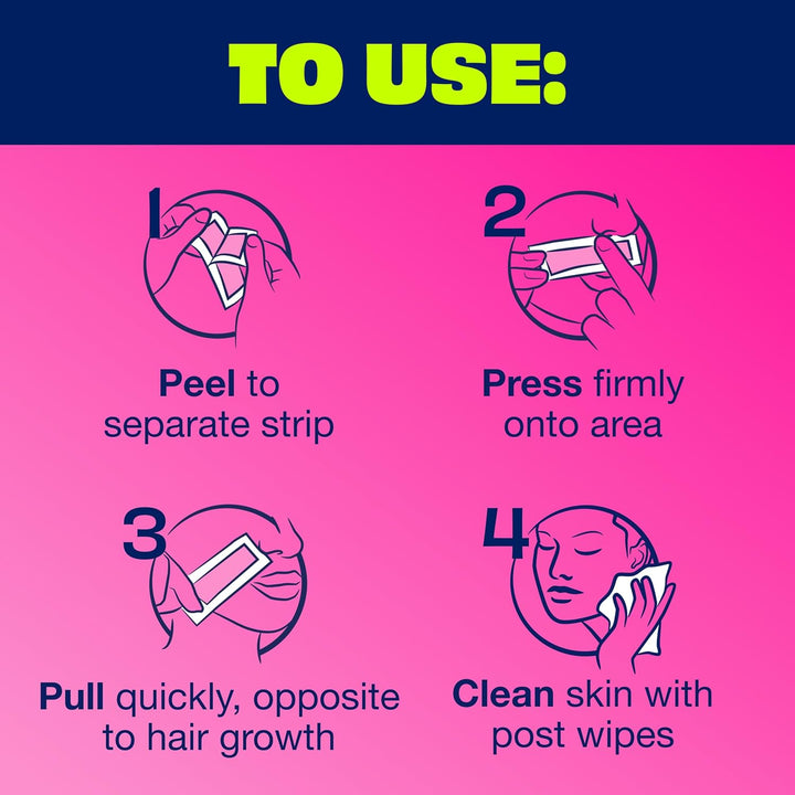 Hair Remover Wax Ready Strips, Face and Bikini Hair Removal Wax Strips, Orchid and Cherry Blossom Extracts, Dermatologist Tested, plus 4 Non-Flushable Post Wipes, 40 Count