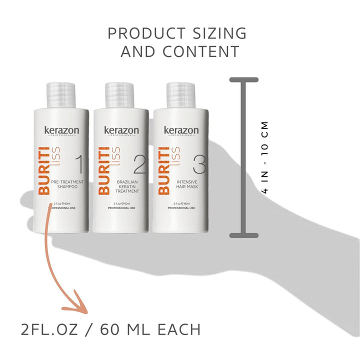KERAZON Brazilian Keratin Treatment Buriti Liss Kit 2Oz/60Ml - at Home Keratin Treatment Smoothing and Straightening - Keratina Para Alisar El Pelo - for All Hair Types