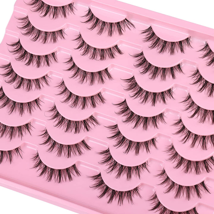 False Eyelashes 14Mm Faux 3D Mink Lashes Natural Look Cat Eye Wispy Lashes Pack by , 14 Pairs